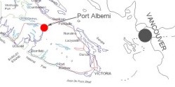 map indicating where on earth Port Alberni is