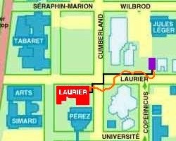 U of O campus map with route to the pub